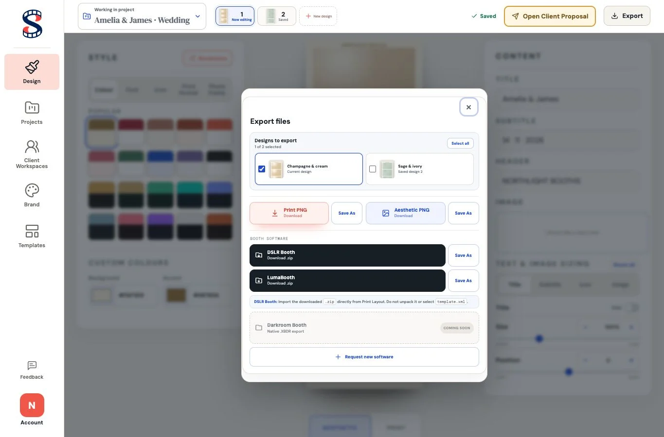 The PhotoStrip Studio export panel